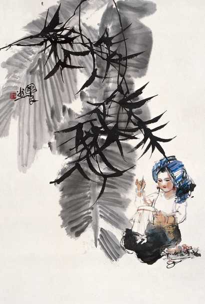 史国良 缝补图 镜心